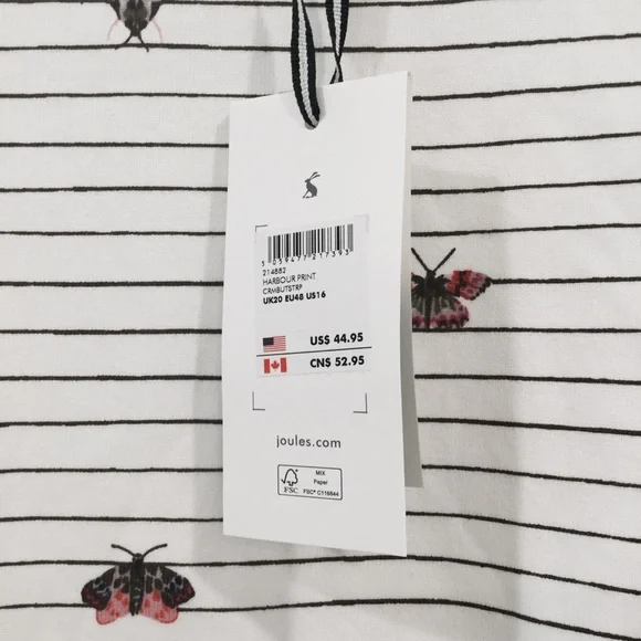 Joules Women's Plus Size Butterfly Long Sleeve Striped 100% Cotton Shirt Sz 16 - Picture 3 of 10